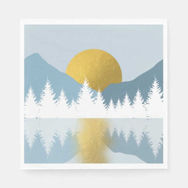 Serviette En Papier Paysage Abstrait Soleil d'hiver d'or (Devant)