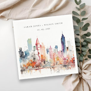 Serviette En Papier Paysage aquarelle de mariage à Chicago Illinois