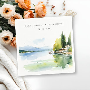 Serviette En Papier Paysage aquarelle du lac de Genève Suisse pour mar