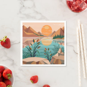 Serviette En Papier Paysage de coucher de soleil au lac de montagne pa