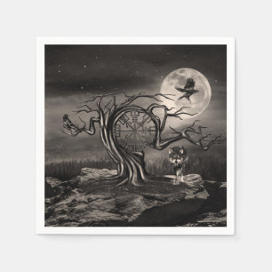 Serviette En Papier Paysage de la lune d'arbre végétal - sépia