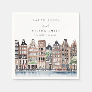 Serviette En Papier Paysage de mariage à l'aquarelle du canal hollanda