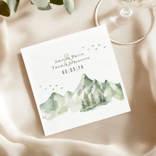 Serviette En Papier Paysage de montagne vert serein élégant