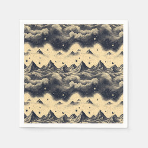 Serviette En Papier Paysage de Montagne Vintage avec Nuages (3)