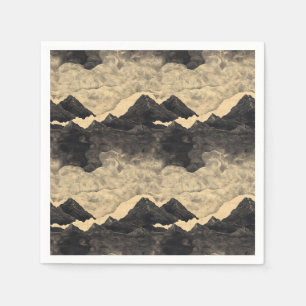 Serviette En Papier Paysage de montagnes vintage avec nuages (2)