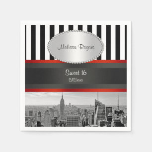 Serviette En Papier Paysage de NYC en noir et blanc rayé P Sweet 16