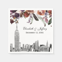 Paysage de NYC ESB Gravure Bordeaux Fleur Mariage