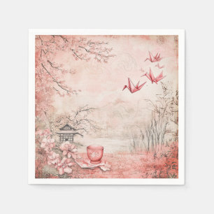 Serviette En Papier Paysage de sérénité aux cerisiers en fleurs roses 