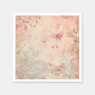 Serviette En Papier Paysage de sérénité aux cerisiers en fleurs roses