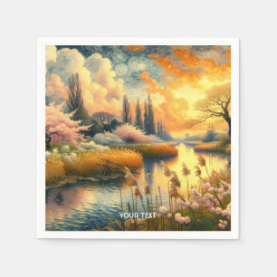 Serviette En Papier Paysage des arbres de printemps mignons Imaginaire