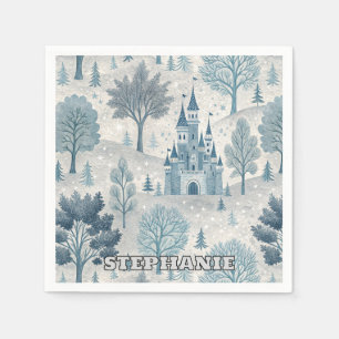 Serviette En Papier Paysage du château d'hiver en bleu et gris