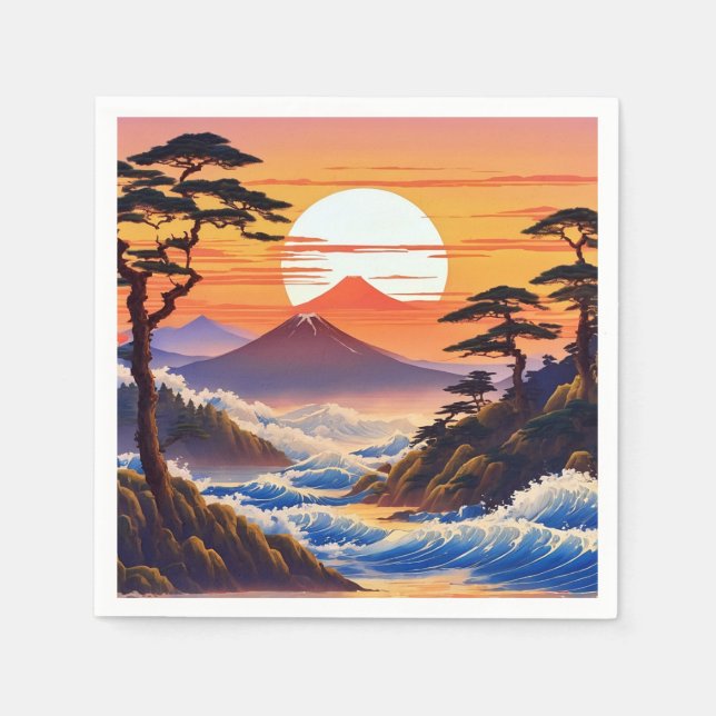 Serviette En Papier Paysage du coucher du soleil japonais (Devant)