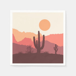 Serviette En Papier Paysage du désert mexicain bordeaux et orange