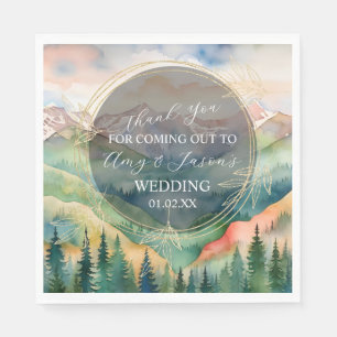 Serviette En Papier Paysage en Aquarelle Montagne Destination Mariage
