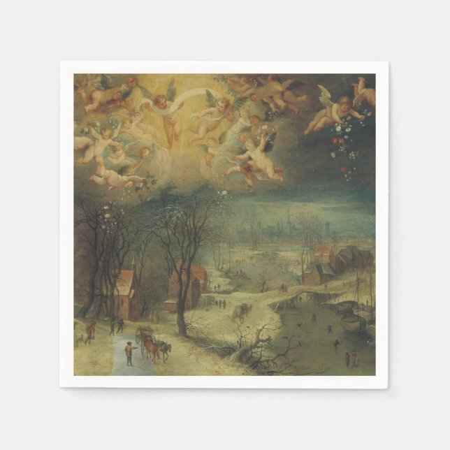 Serviette En Papier Paysage hivernal Avec Les Villageois Rassembler Le (Devant)