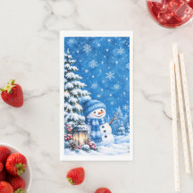 Paysage hivernal bleu bonhomme de neige papier ser