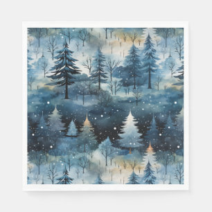 Serviette En Papier Paysage hivernal fantaisiste de Noël en aquarelle