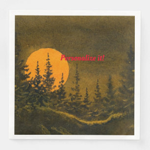 Serviette En Papier Paysage nocturne; chasse ou moisson lune