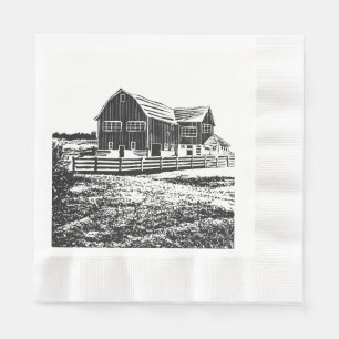 Serviette En Papier Paysage rural maison de ferme de style coupe