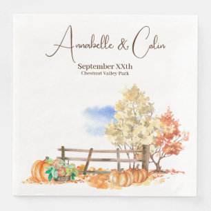 Serviette En Papier Paysage rustique d'automne Arbres et Citrouilles