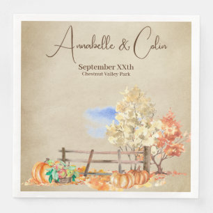 Serviette En Papier Paysage rustique d'automne Arbres et parchemin Cit