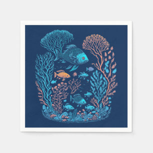 Serviette En Papier Paysage sous-marin poissons colorés et récif coral