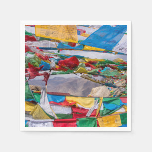 Serviette En Papier Paysage tibétain avec drapeaux de prière - Himalay