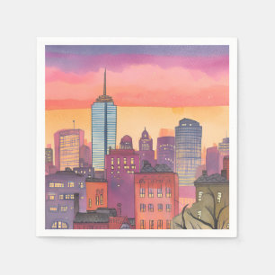 Serviette En Papier Paysage urbain à l'aquarelle de Boston North End M