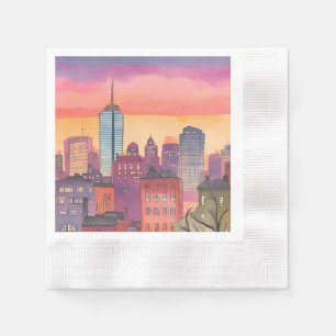 Serviette En Papier Paysage urbain de Boston North End aquarelle MA