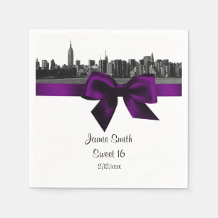 Serviette En Papier Paysage urbain de NYC en noir et blanc violet Swee