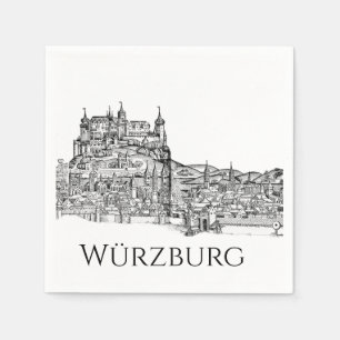 Serviette En Papier Paysage urbain de Würzburg en Bavière, art linéair