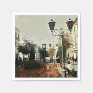 Serviette En Papier Paysage Urbain Peinture Papier Serviette