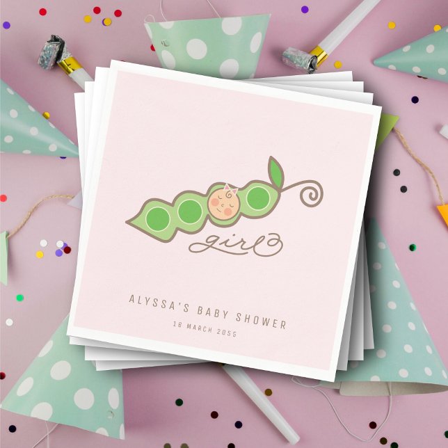 Serviette En Papier Pea rose Whimsical dans une fête de Baby shower de (Pink Whimsical Pea in a Pod Girl Baby Shower Party Paper Napkins @ fatfatin)