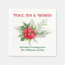 Serviette En Papier Peace Joy & Wonder Red Poinsettia Christmas