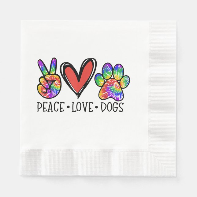 Serviette En Papier Peace Love Chiens Paws Tie Dye Rainbow Animal Resc (Devant)