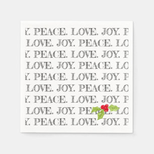 Serviette En Papier Peace Love Joie Noël Holly Holiday Fun