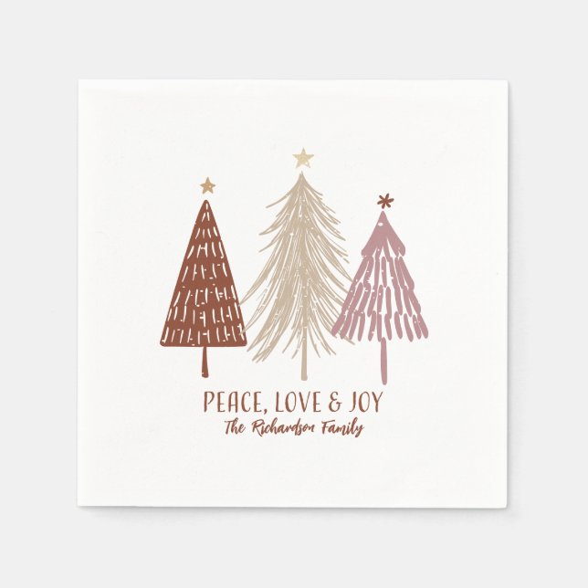Serviette En Papier Peace, Love & Joy Christmas Festive Trees Holiday (Devant)