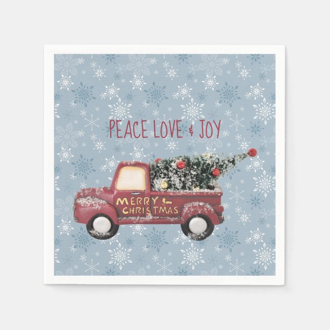 Serviette En Papier Peace Love & Joy Toy Camion Joyeux Noël (Devant)