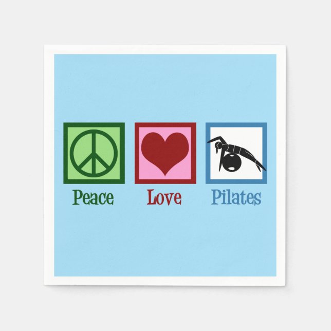 Serviette En Papier Peace Love Pilates Instructeur Cute Blue Party (Devant)