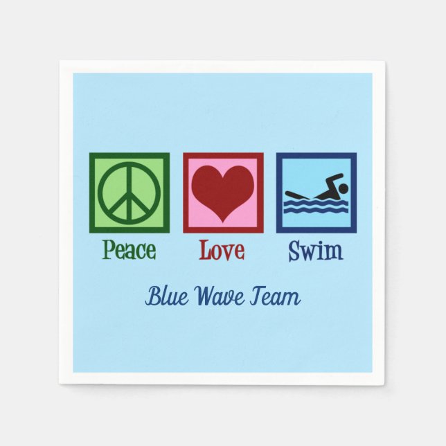 Serviette En Papier Peace Love Swim Team Custom Blue Pool Party (Devant)