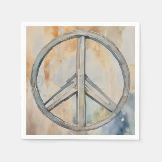 Serviette En Papier Peace Sign Watercolor Peinture Art