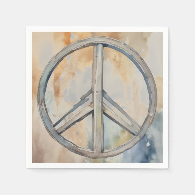 Serviette En Papier Peace Sign Watercolor Peinture Art (Devant)