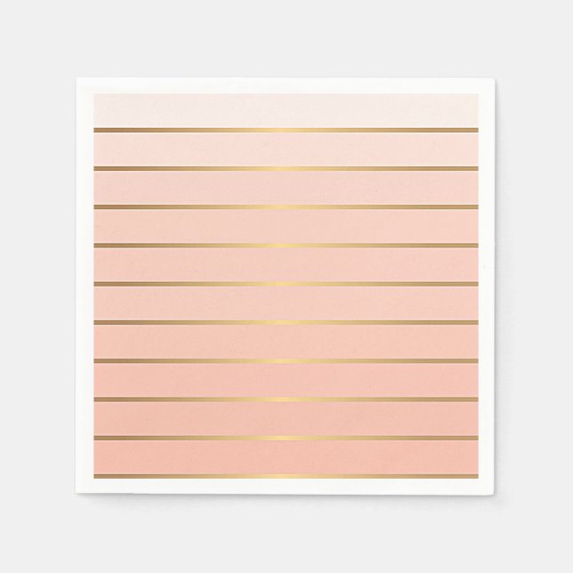 Serviette En Papier Peach Blush Ombre & Gold Striage Papier Napkins (Devant)