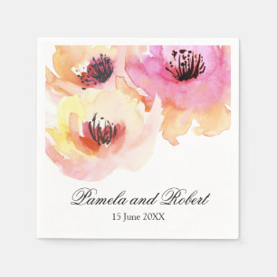Serviette En Papier Peach et rose aquarelle Mariage floral