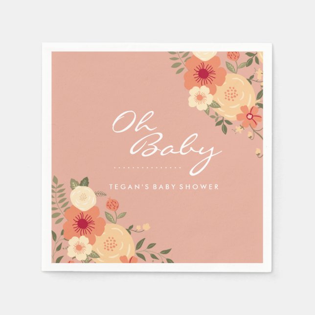 Serviette En Papier Peach Floral Oh Baby shower moderne serviettes (Devant)