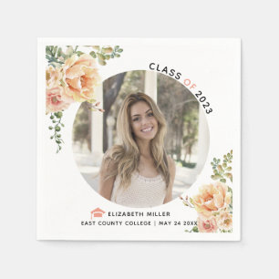 Serviette En Papier Peach flowers Class of 2022 graduation photo