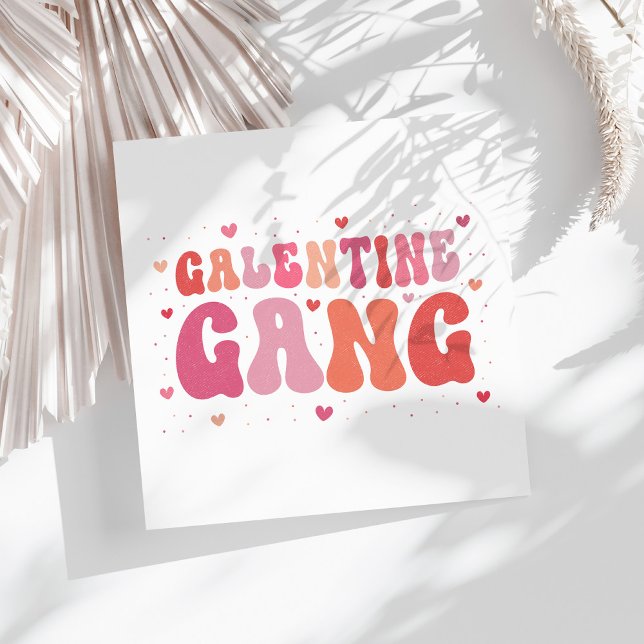 Serviette En Papier Peach Galentine's Gang Party (Pink Peach Galentine's Gang Party Napkins on a sunny white table.)