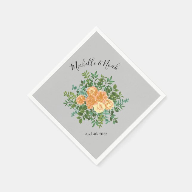 Serviette En Papier Peach Grey Mariage Spring Floral (Coin)