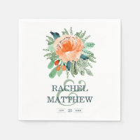 Peach Jade Turquoise Floral Aquarelle Mariage