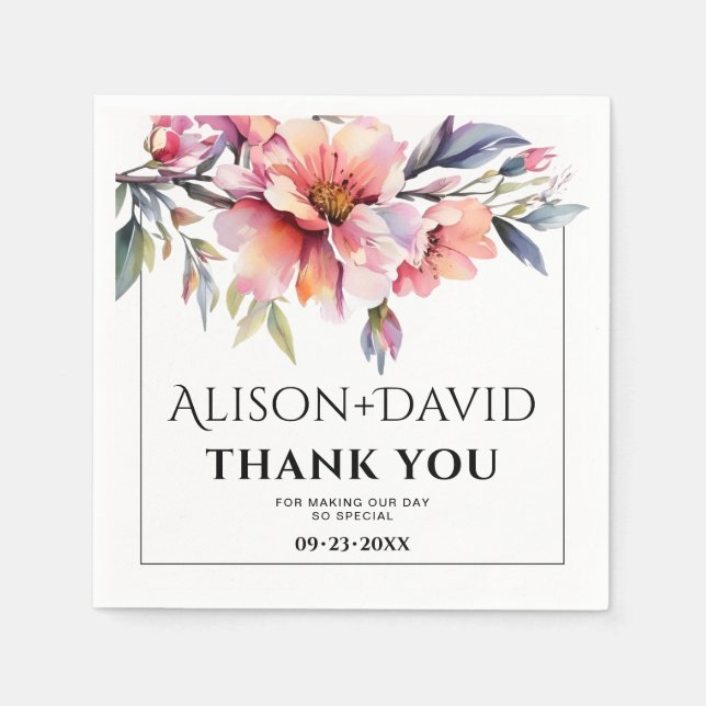 Serviette En Papier Peach-pink rhododendron flowers typography wedding (Devant)